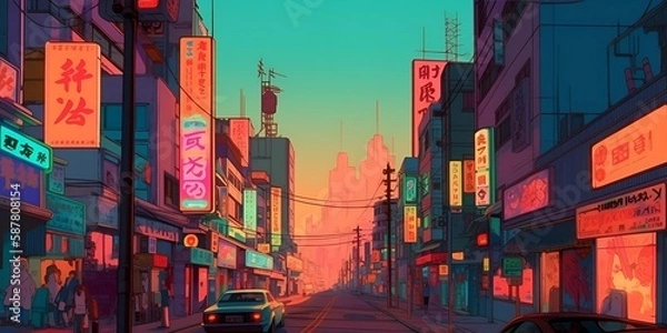 Obraz Metropolis City in Anime Cartoon Style (Generative AI)