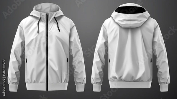 Fototapeta Blank white windbreaker mockup, front and back view. Generative AI