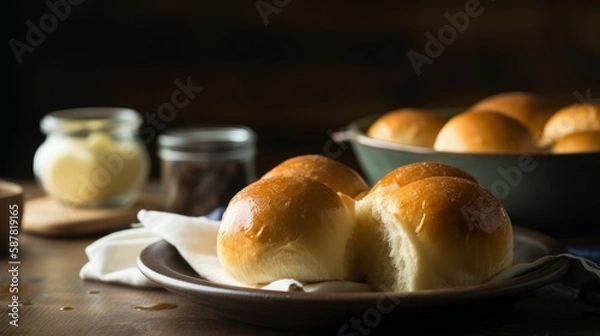 Fototapeta Classic Dinner Bread Rolls with Copy Space