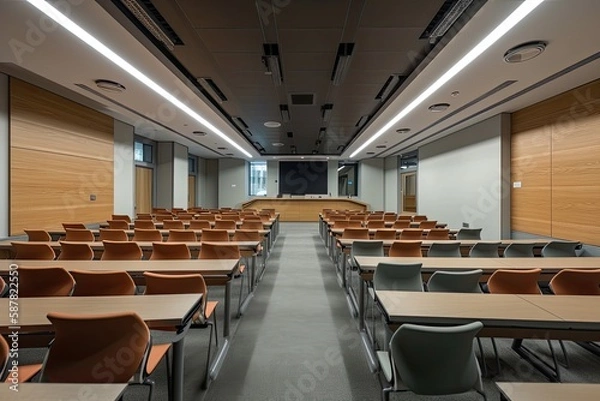 Fototapeta Classroom with Rows of Desks and Chair. Generative AI