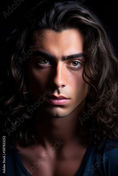 Obraz portrait of a Man with long brown hairs & eyes