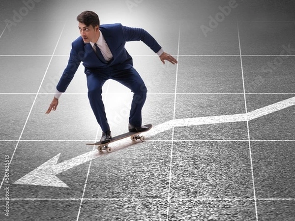 Fototapeta Businessman riding skateboard on financial graph