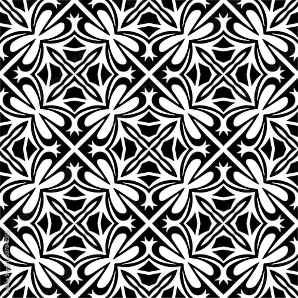 Fototapeta Black and white abstract patterns.Seamless monochrome repeating pattern for web page, textures, card, poster, fabric, textile.