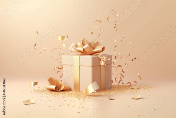 Obraz gold gift box with ribbon and bow