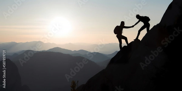 Obraz Silhouette couple climbing