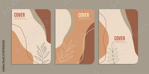 Fototapeta set of cover designs with hand drawn floral decorations. abstract retro botanical background. size A4 For notebooks, books, diaries, planners, brochures, books, catalogs