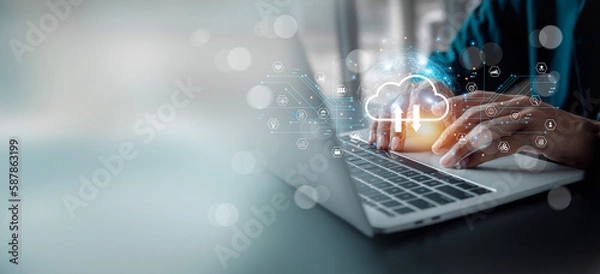 Obraz Big data and analytics visualization technology with Database storage cloud technology file data transfer sharing, cyber, information for financial online marketing.