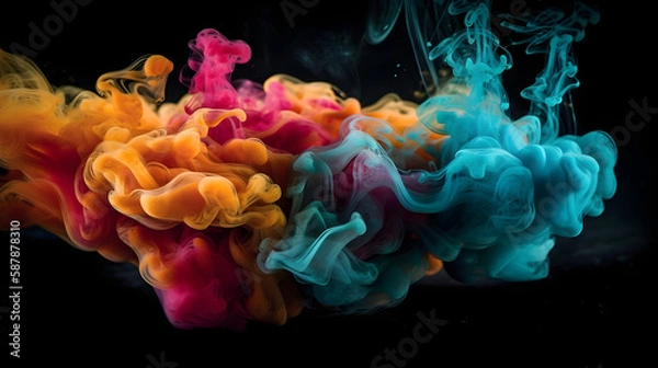 Fototapeta A vibrant and abstract image of plumes of colorful smoke. AI Generated