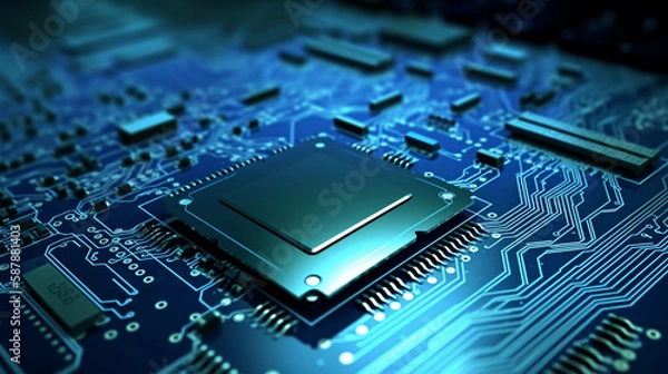 Fototapeta CPU chip device tech hardware mainboard background thumbnail generative ai
