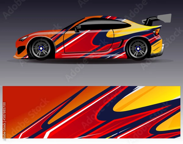 Fototapeta Car wrap design vector. Graphic abstract stripe racing background kit designs for wrap vehicle  race car  rally  adventure and livery
