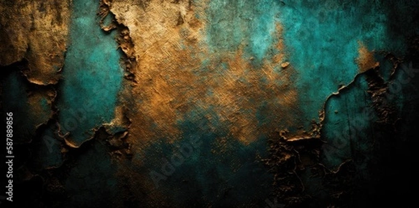 Fototapeta Old grunge copper bronze rusty texture background. Distressed cracked patina.