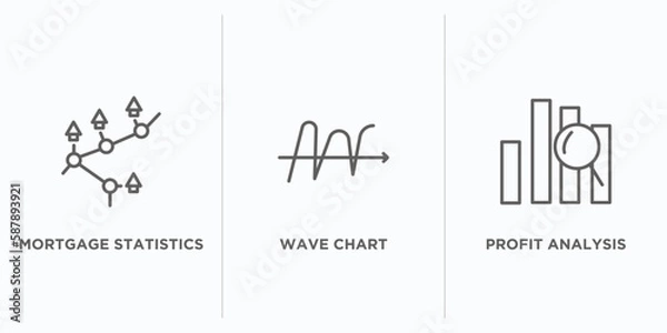 Fototapeta business and analytics outline icons set. thin line icons such as mortgage statistics, wave chart, profit analysis vector. linear icon sheet can be used web and mobile