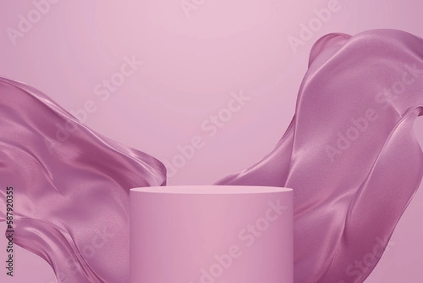 Fototapeta Abstract fabric podium presentation stand with abstract luxury beauty cloth design for cosmetic or product display podium 3D render.
