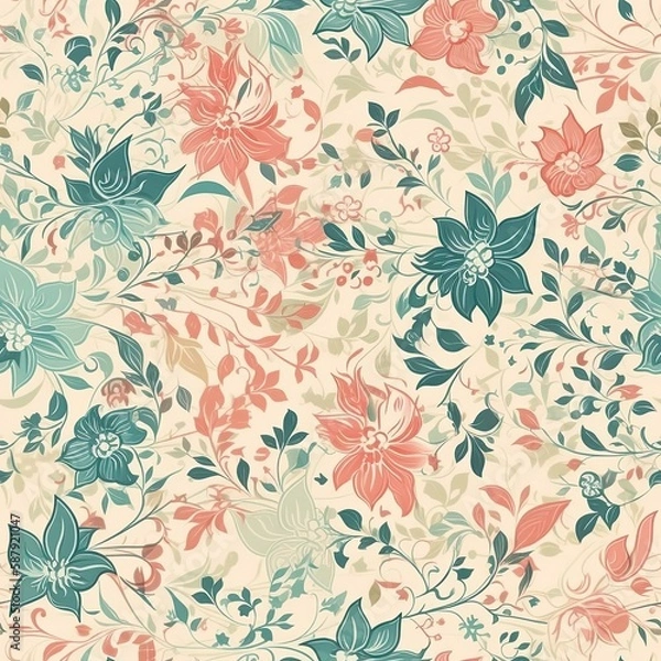 Obraz Delicate floral seamless pattern with a glossy finish. AI generated.