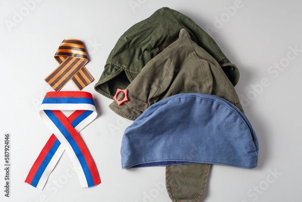 Fototapeta Yarmei pilots of different colors, next to the St. George legta and the ribbon of Russia
