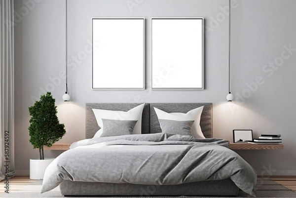 Fototapeta interior modern room with frames for copy space , generative ai