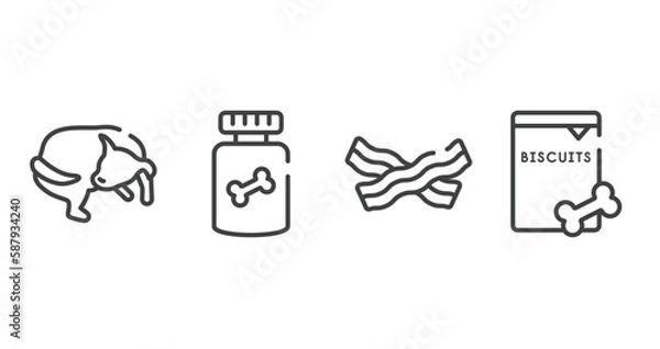Obraz pet shop lineal outline icons set. thin line icons sheet included dog chasing tail, honey treat, null, biscuits vector.
