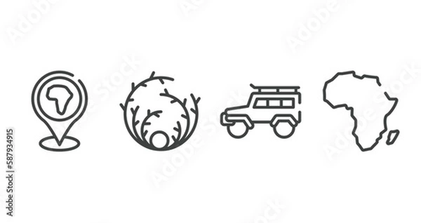 Obraz africa outline icons set. thin line icons sheet included location pin, tumbleweed, , africa vector.