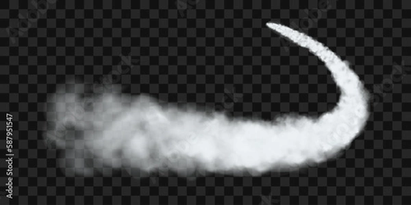 Fototapeta Traces of white smoke from an airplane, rocket or spacecraft launch. Realistic 3d vector illustration isolated on transparent background.