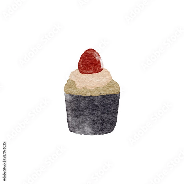 Fototapeta Watercolor illustration cupcakes. Calm colors. On isolated background. Can be used for stationery design, clothing print, phone case design, phone screen wallpaper