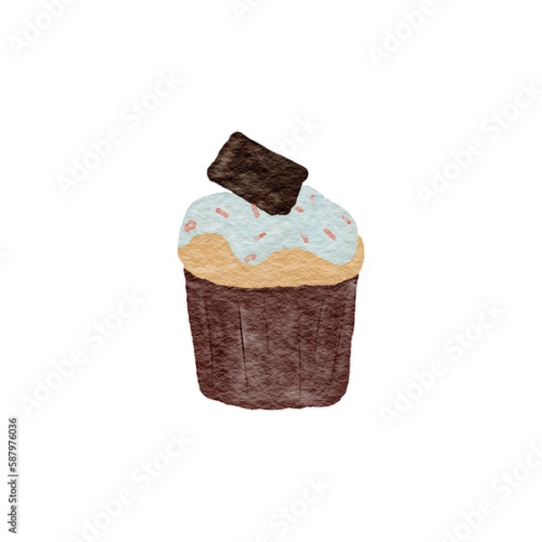 Fototapeta Watercolor illustration cupcakes. Calm colors. On isolated background. Can be used for stationery design, clothing print, phone case design, phone screen wallpaper