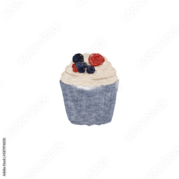 Fototapeta Watercolor illustration cupcakes. Calm colors. On isolated background. Can be used for stationery design, clothing print, phone case design, phone screen wallpaper