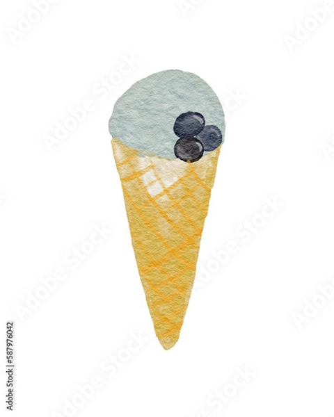 Fototapeta Watercolor illustration ice cream. Calm colors. On isolated background. Can be used for stationery design, clothing print, phone case design, phone screen wallpaper