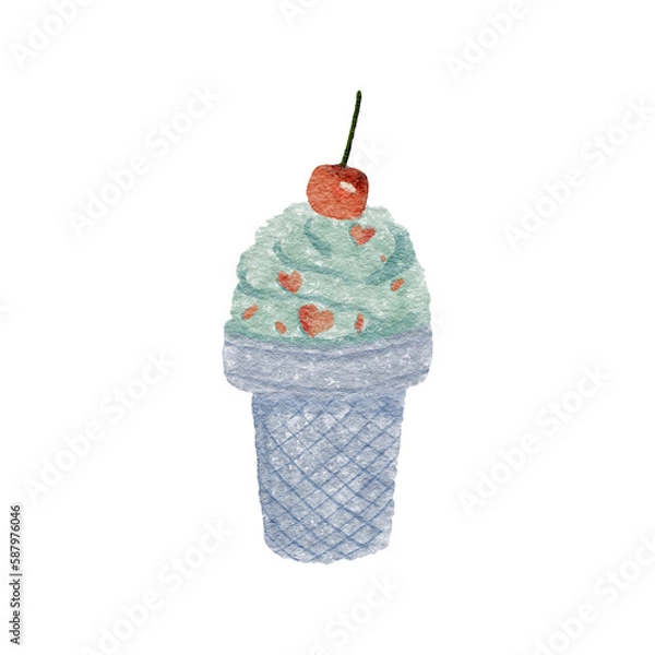 Fototapeta Watercolor illustration ice cream. Calm colors. On isolated background. Can be used for stationery design, clothing print, phone case design, phone screen wallpaper