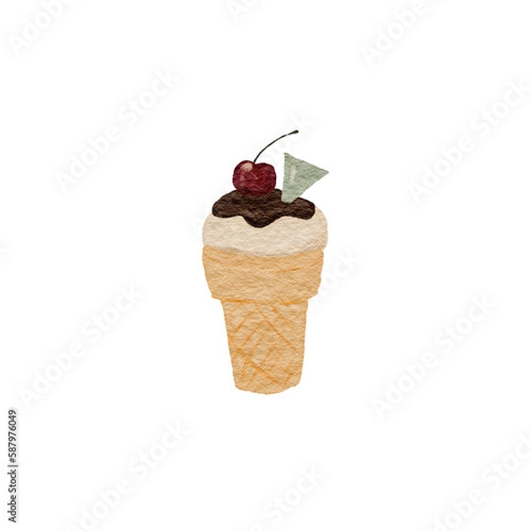 Fototapeta Watercolor illustration ice cream. Calm colors. On isolated background. Can be used for stationery design, clothing print, phone case design, phone screen wallpaper