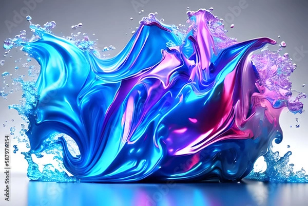 Obraz Abstract liquid shape in neon colors, cyan, pink, purple. Generative AI