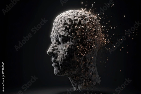 Fototapeta 3D dissolving human head made with cube shaped particles