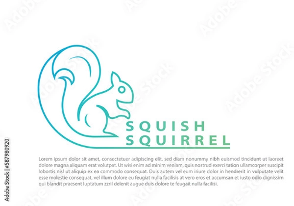 Fototapeta Vector logo on which an abstract image of a squirrel with a large and fluffy tail.