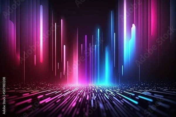 Fototapeta abstract futuristic  background with pink blue glowing neon moving high speed wave lines and bokeh lights. Data transfer concept Fantastic wallpaper