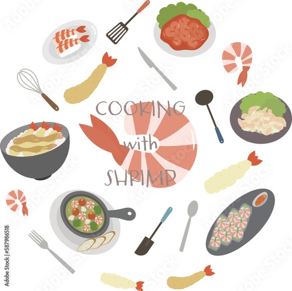 Fototapeta えび料理イラスト