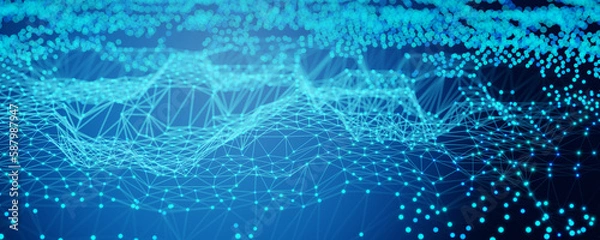 Fototapeta Blockchain technology. Network structure background. Artificial intelligence. Machine learning. Data background. Holographic map of the area. 3D rendering.