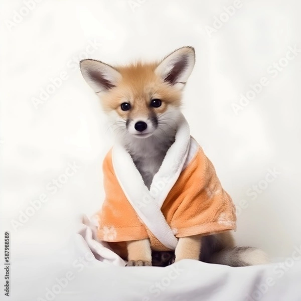 Obraz "Cunning and Cozy: Fox in a Soft Bathrobe" | Nursery Room | Generative AI Artwork