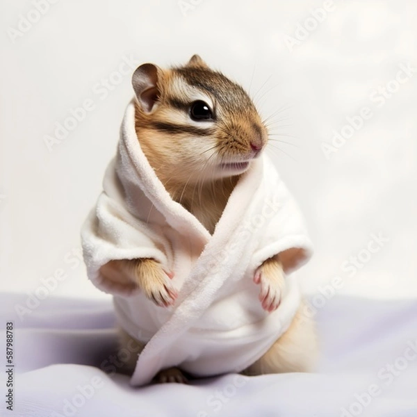 Obraz "Chipmunk Comfort: Wrapped in a Cozy Robe" | Nursery Room | Generative AI Artwork
