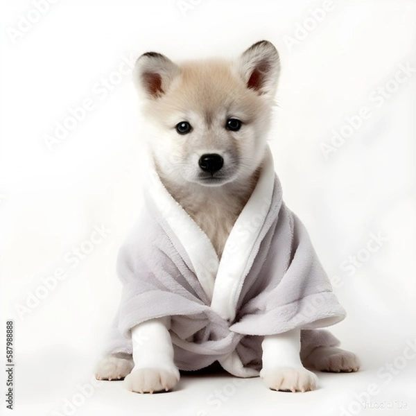 Obraz "Cozy Canine: A Husky in a Bathrobe" | Nursery Room | Generative AI Artwork