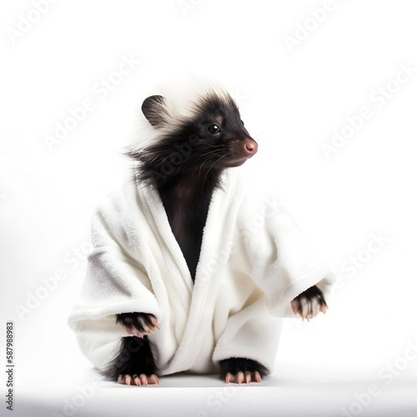 Obraz "A Cozy Skunk: Wrapped in a Bathrobe" | Nursery Room | Generative AI Artwork