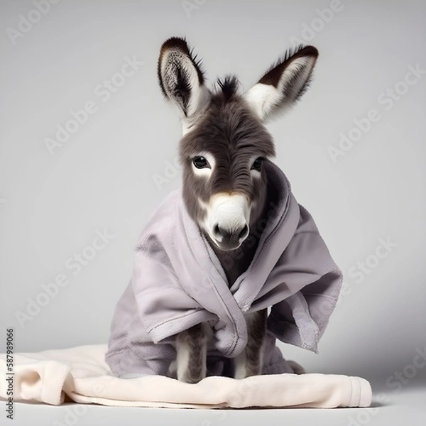Obraz "Assuming the Robe: A Cozy Donkey Portrait" | Nursery Room | Generative AI Artwork 