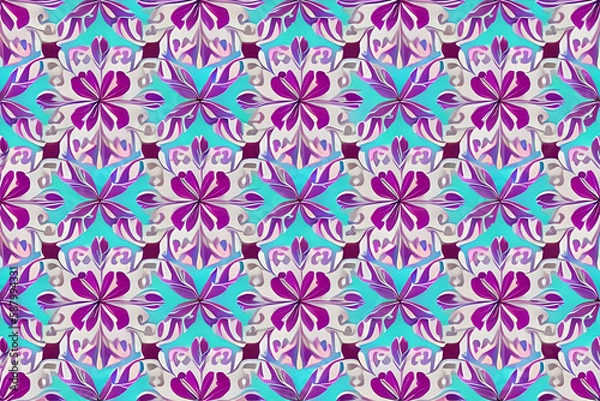 Fototapeta Abstract magenta or purple natural flower, floral, and leaves seamless pattern background. Flower and leaf clip illustration watercolor texture wallpaper. Generative AI.