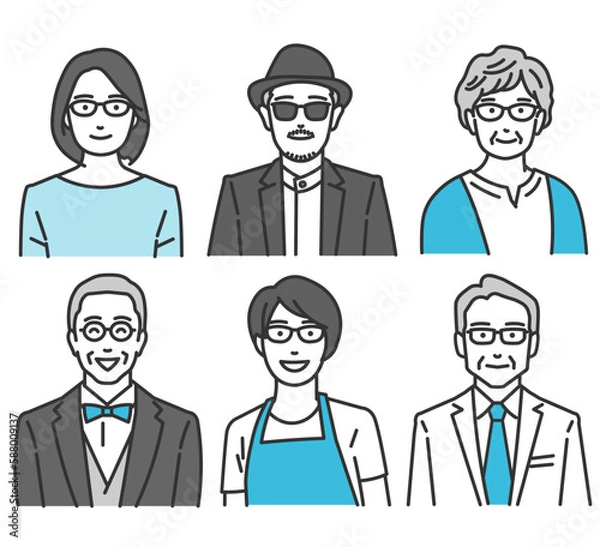 Fototapeta 眼鏡をかけた中高年男女アイコン