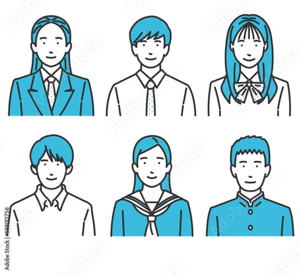 Fototapeta 中高生の制服男女アイコン