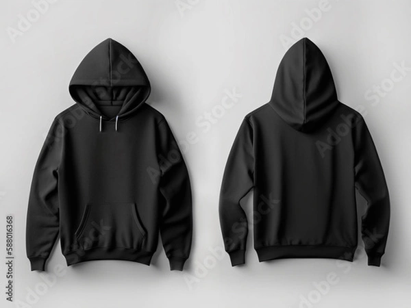 Obraz Black Hoodie Front and Back Mockup, Blank Black Hoodie Template Mockup
