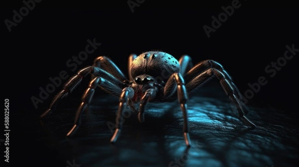 Fototapeta glowing spider in the dark. suitable for horror Generated AI