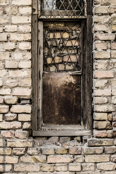 Fototapeta old dirty window on old dirty wall