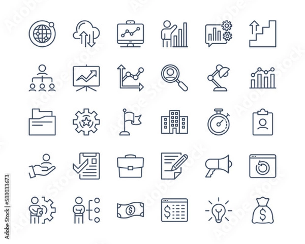 Fototapeta Simple set of Finance and business icon set. Contains such Icons as Info graphic, Cloud, Briefcase , Document, Money.
