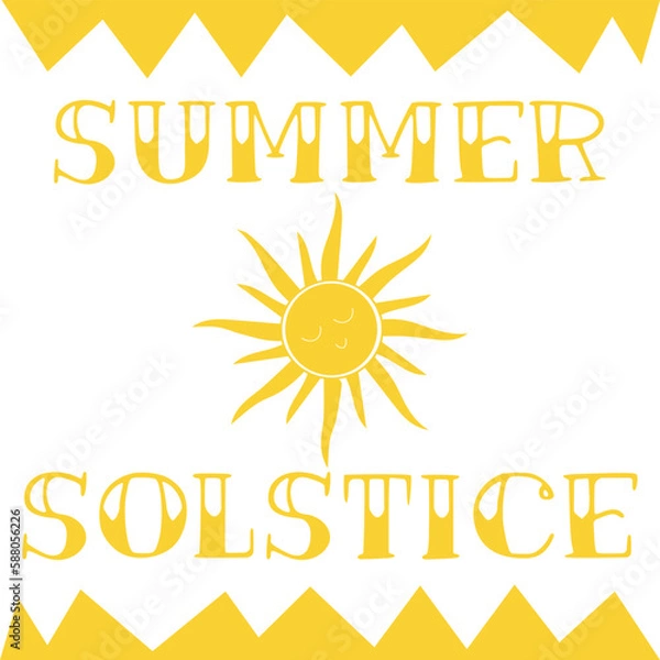 Fototapeta Text SUMMER SOLSTICE and drawn sun on white background