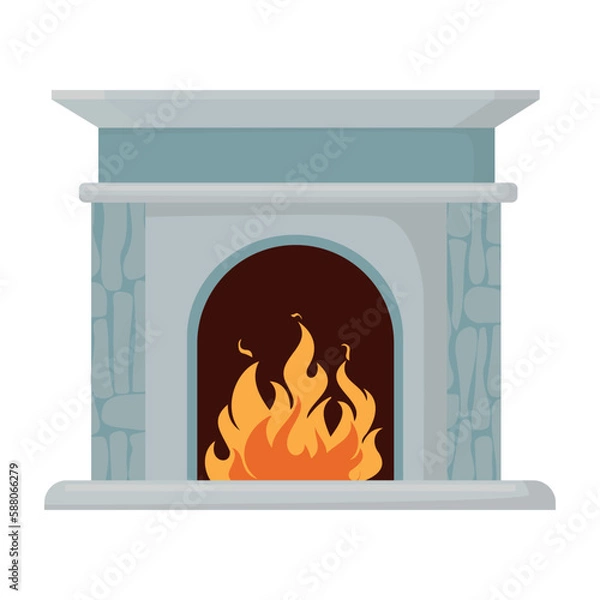 Fototapeta Vector illustrator of Home fireplace with fire.