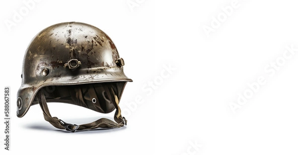 Fototapeta old army helmet isolated on white ai generative